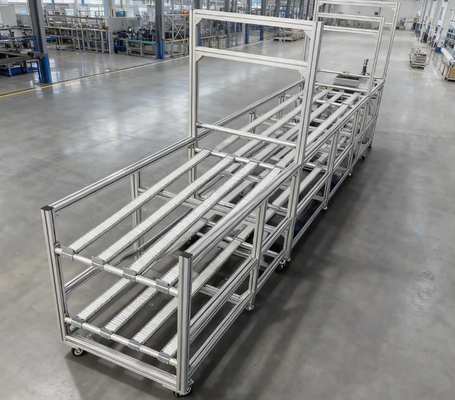 Od 4 do 6 piętra Dostosowalna liczba warstw Profil przemysłowy aluminiowy Stojak przepływowy serii 4040 Idealny do elektronicznych małych przedmiotów Elastyczne systemy produkcyjne
